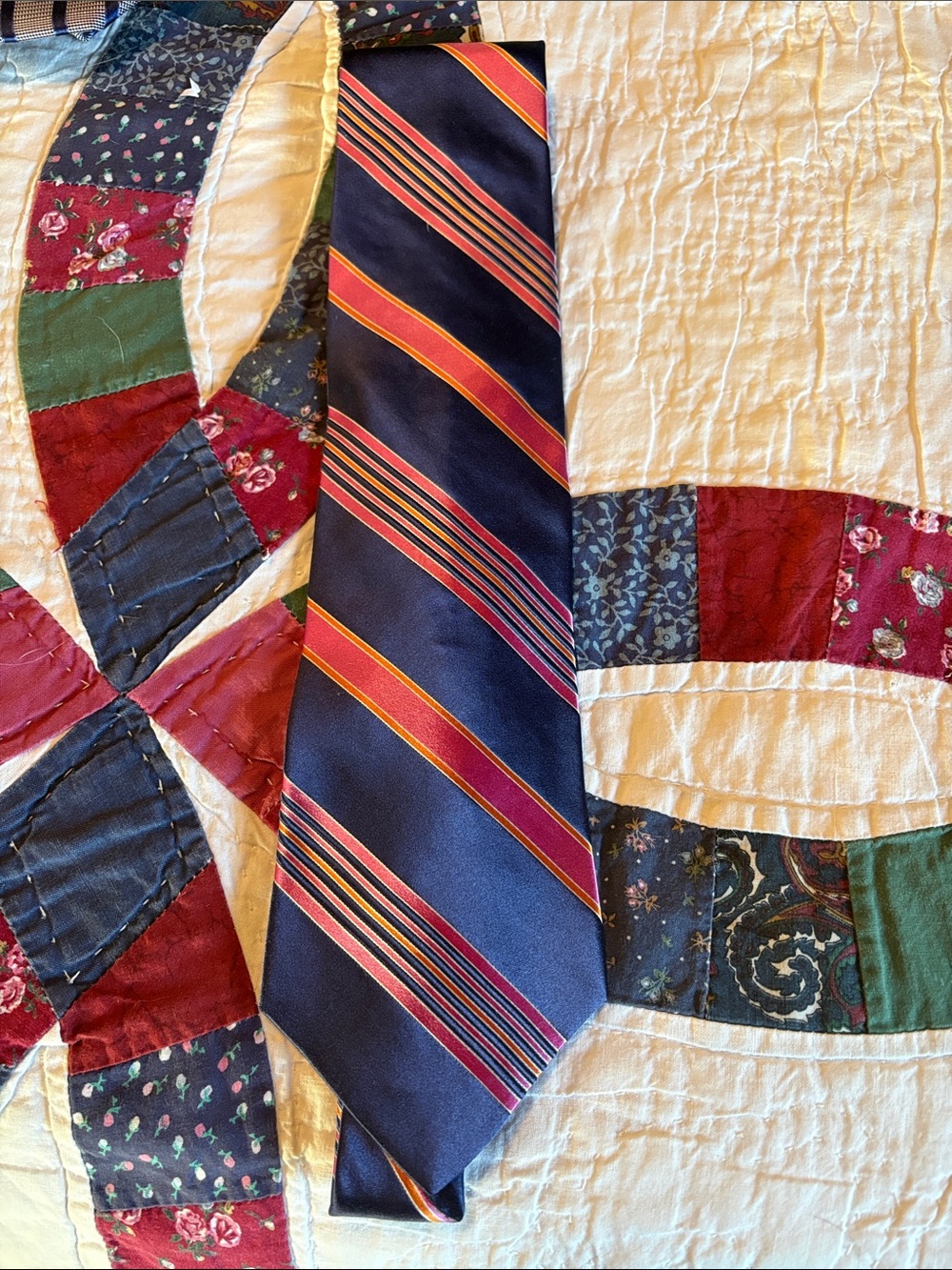 Tommy Hilfiger Navy Tie with Red and Orange Diagonal Stripes All ties are 3 for